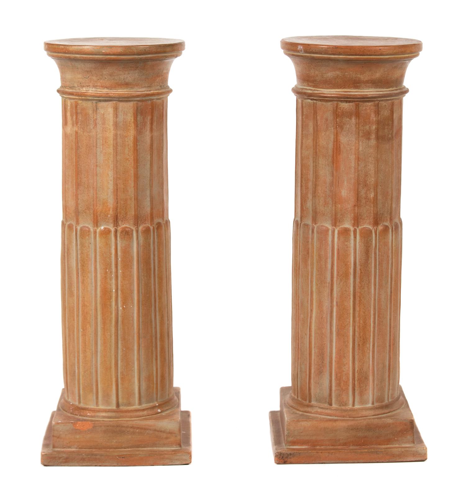 A Pair of Terra-Cotta Fluted Columnar-Form Pedestals Height 37 x diameter 12 1/2 inches. — 20TH CENTURY