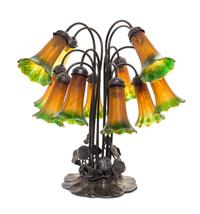 A Bronzed Metal and Glass Twelve-Light Tulip Lamp Height 21 inches. — LATE 20TH CENTURY