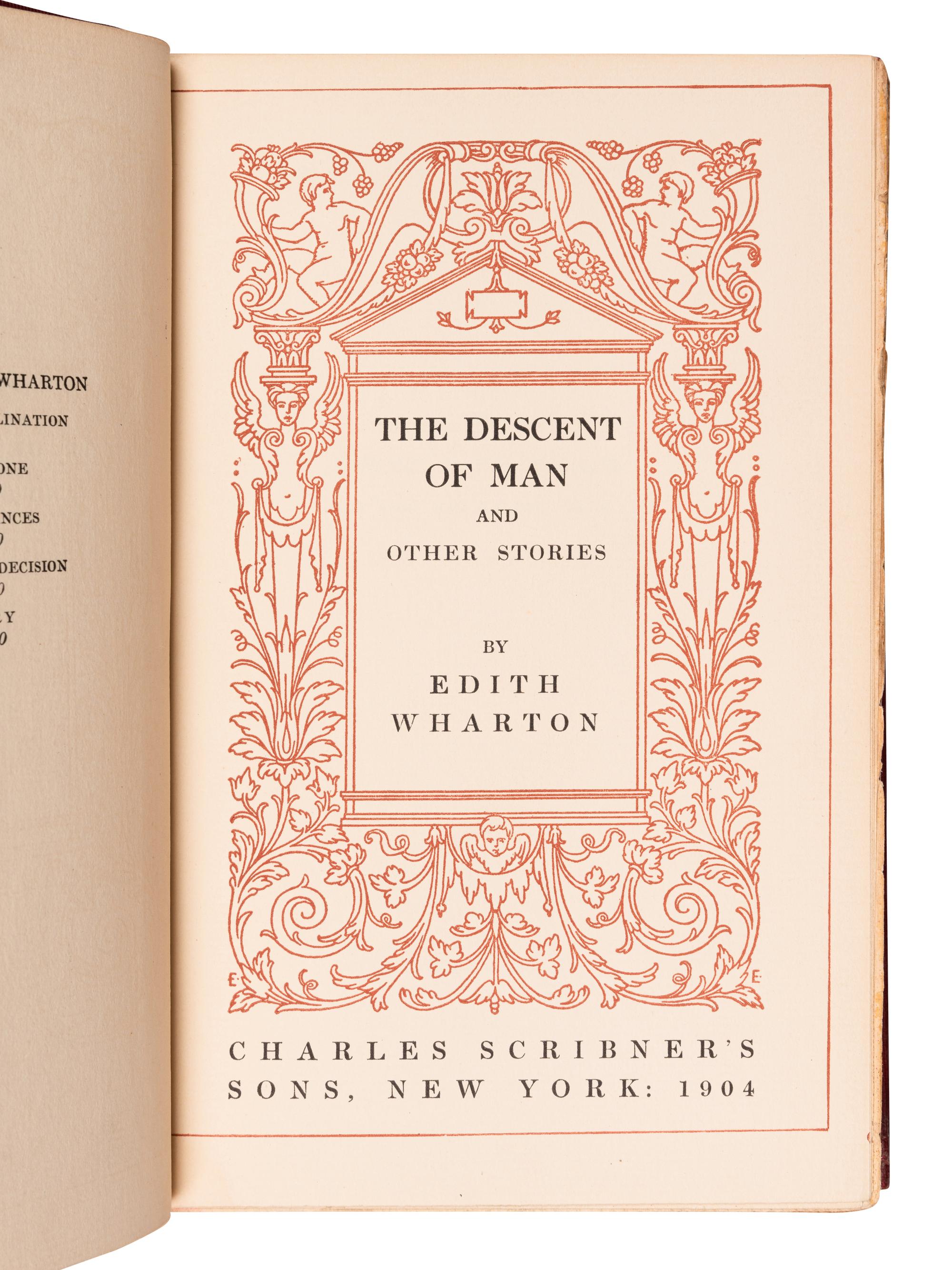 [HARDING, Warren G. (1865-1923), his copy]. WHARTON, Edith (1862-1937). The Descent of Man and Other Stories . New York: Charles Scribner’s Sons, 1904.