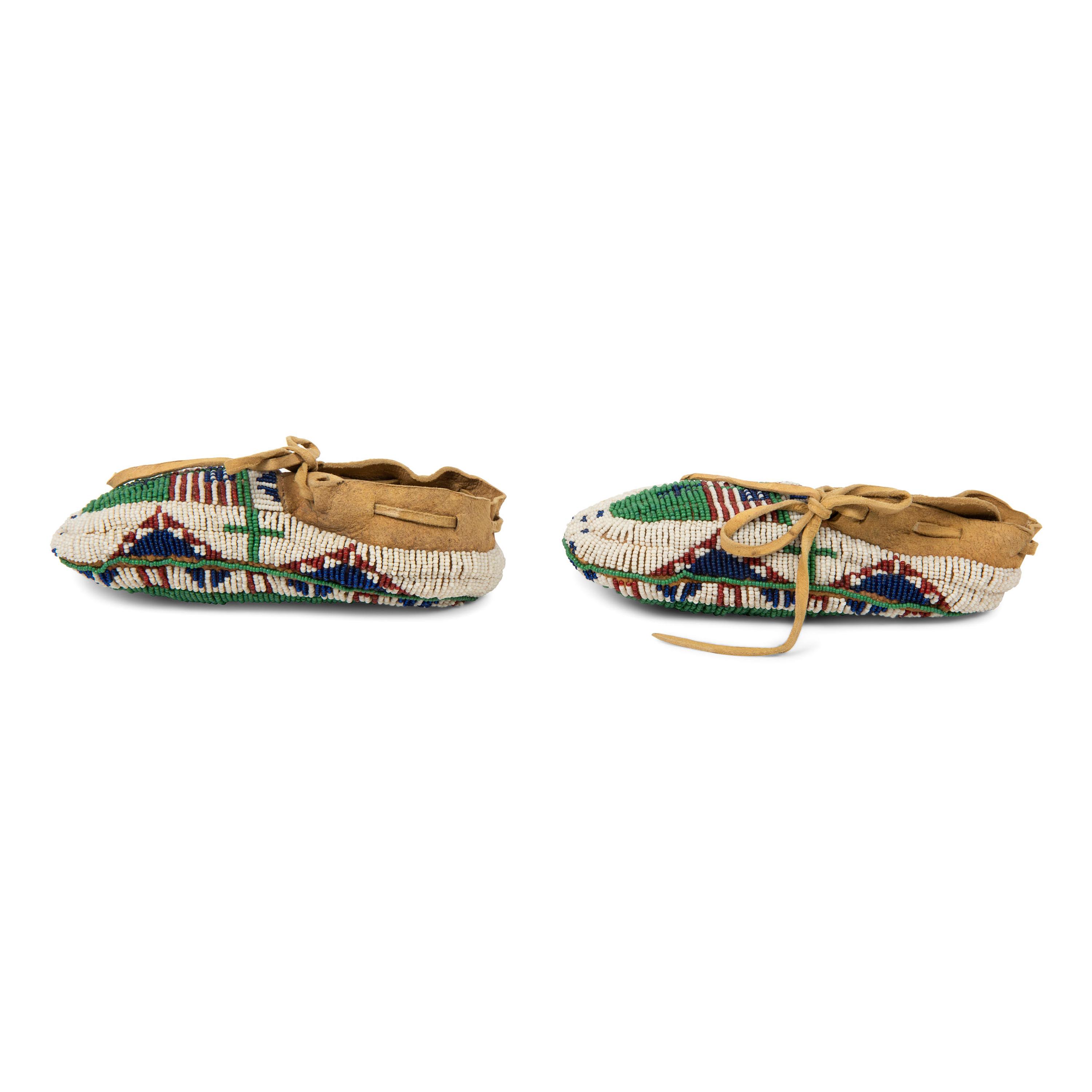 Sioux Child's Fully Beaded Moccasins, with American Flags