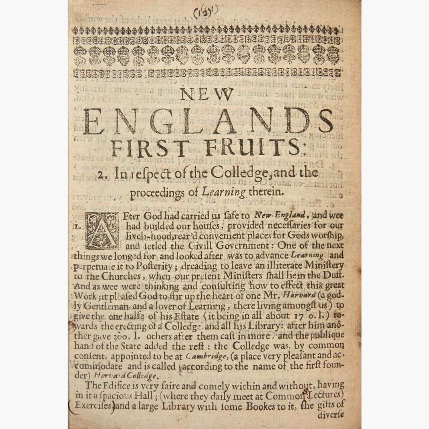 [Americana] (Eliot, John) New Englands First Fruits; in Respect, First of the (Conversion of some, Conviction of divers, Preparation of sundry) of the Indians...