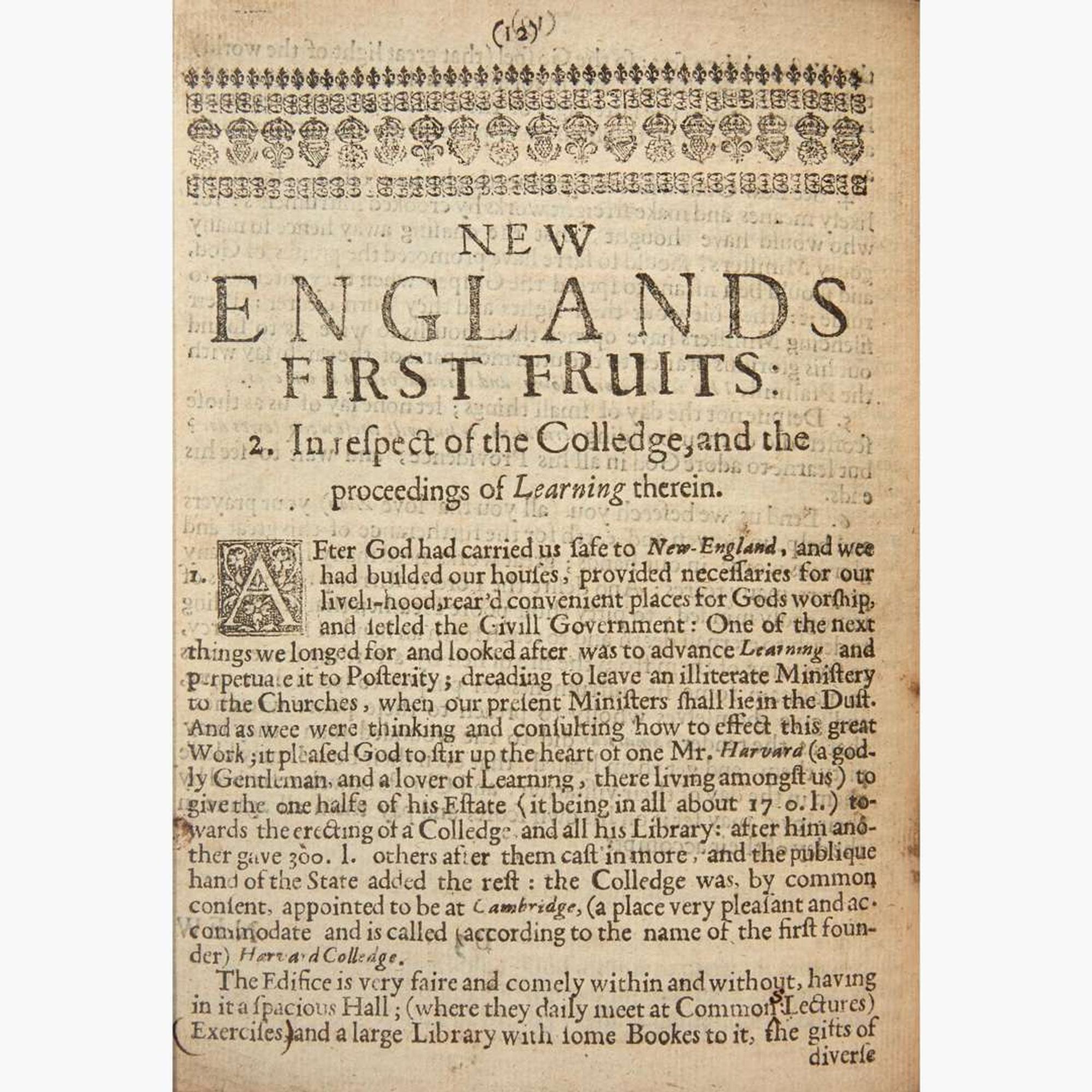 [Americana] (Eliot, John) New Englands First Fruits; in Respect, First of the (Conversion of some, Conviction of divers, Preparation of sundry) of the Indians...