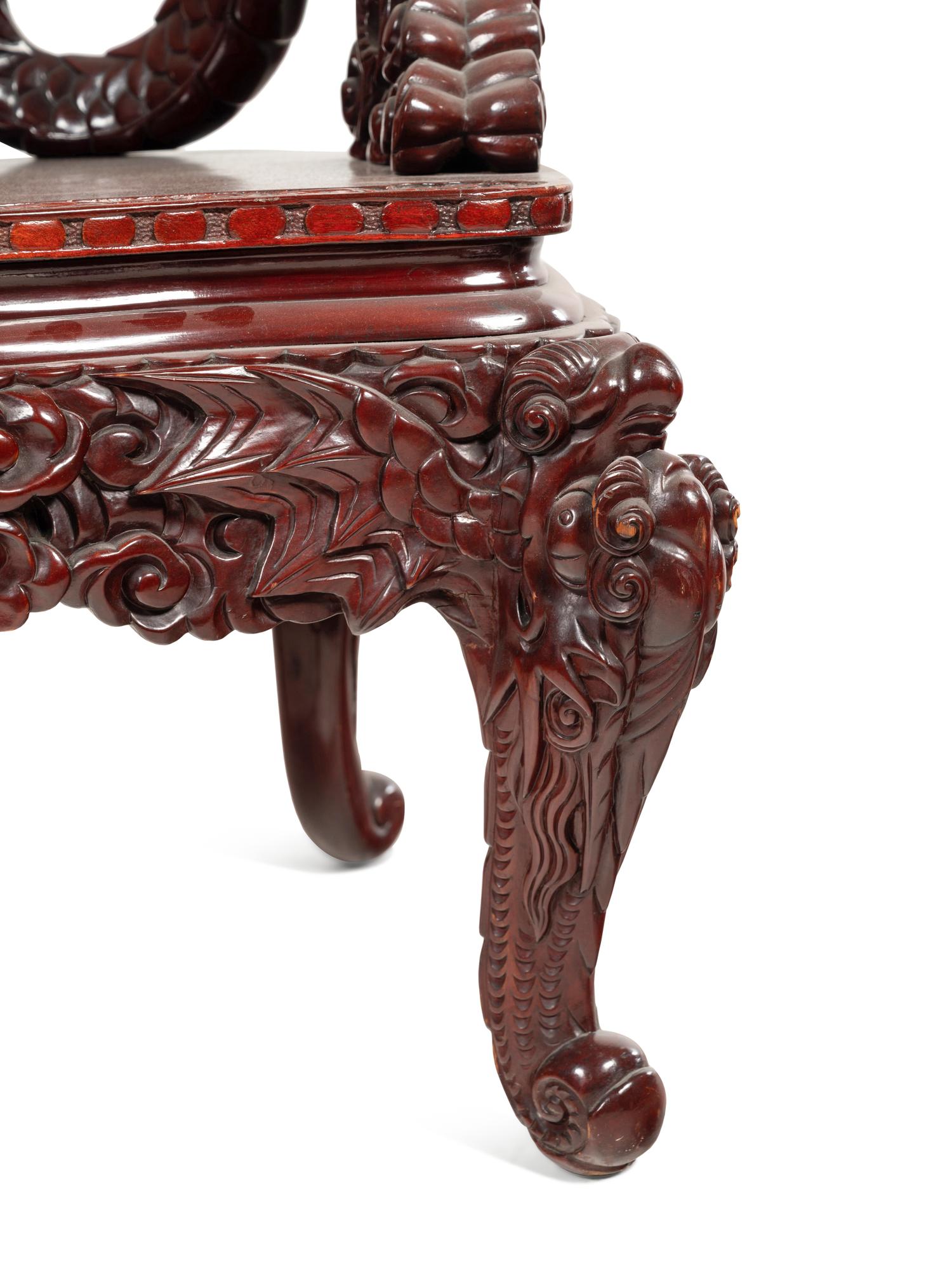 Three Japanese Export Rosewood Armchairs