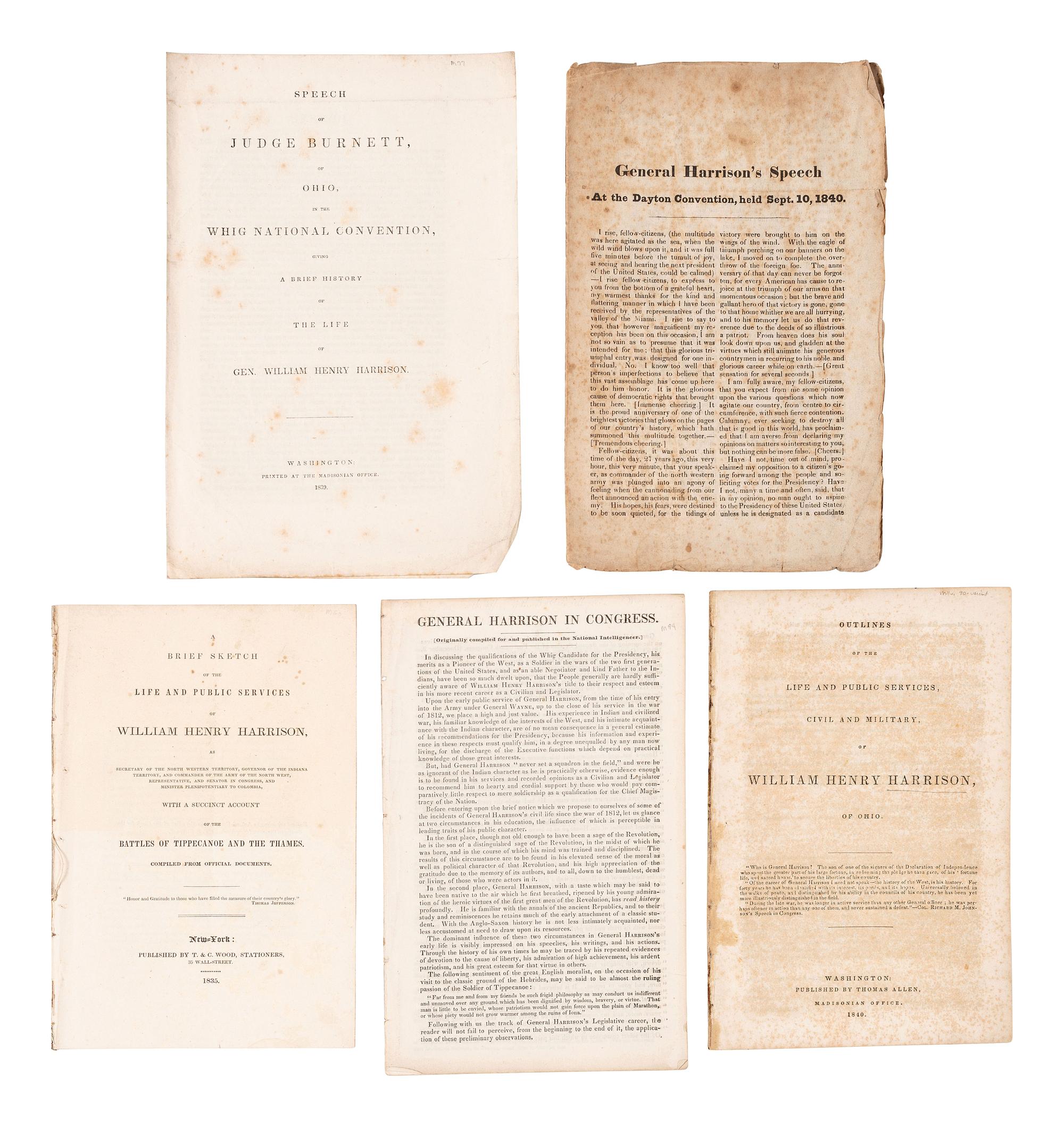 [HARRISON, William Henry (1773-1841)]. A group of pamphlets including campaign biographies