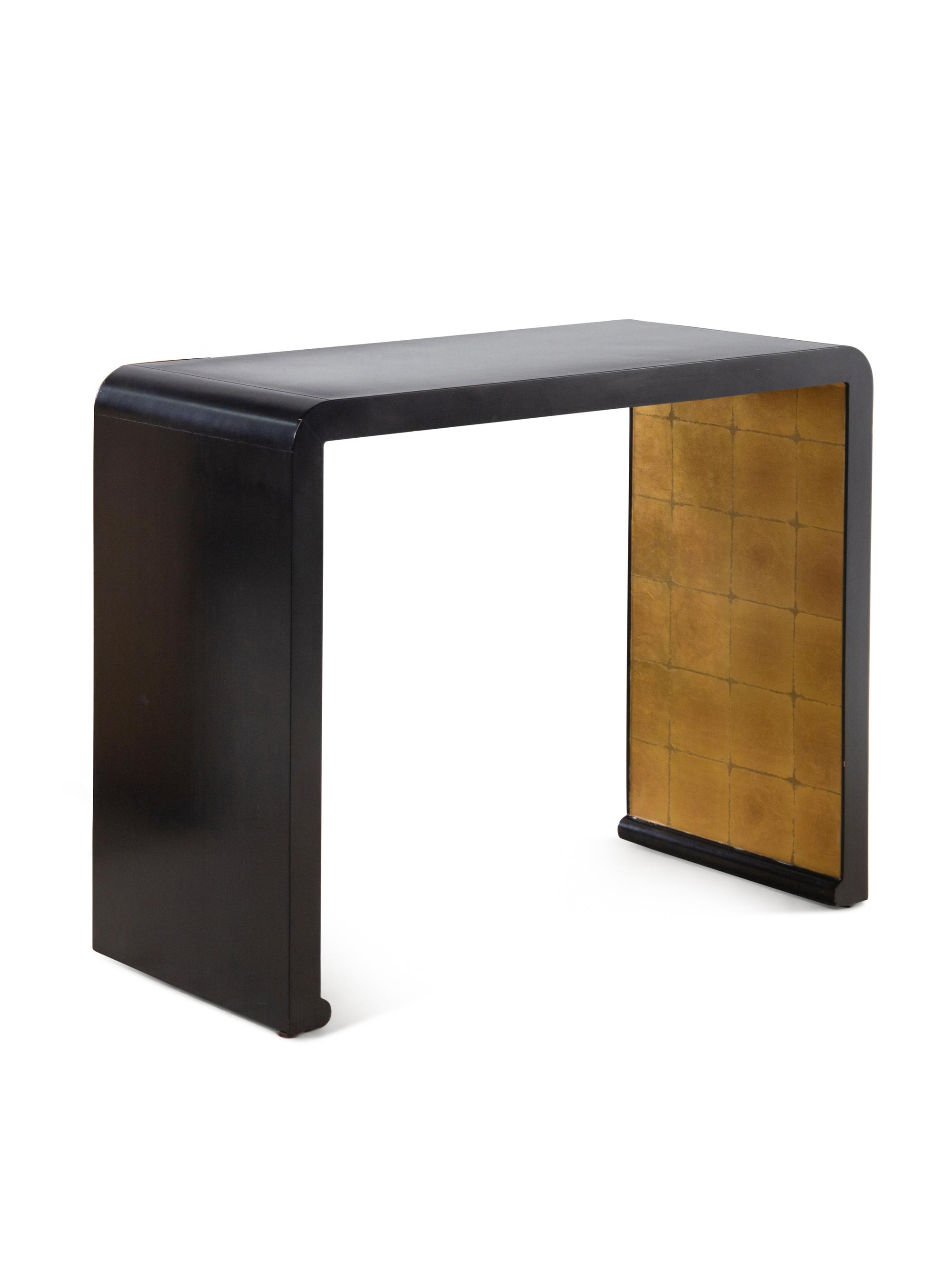 A Custom Black Lacquered Poplar Console Table
