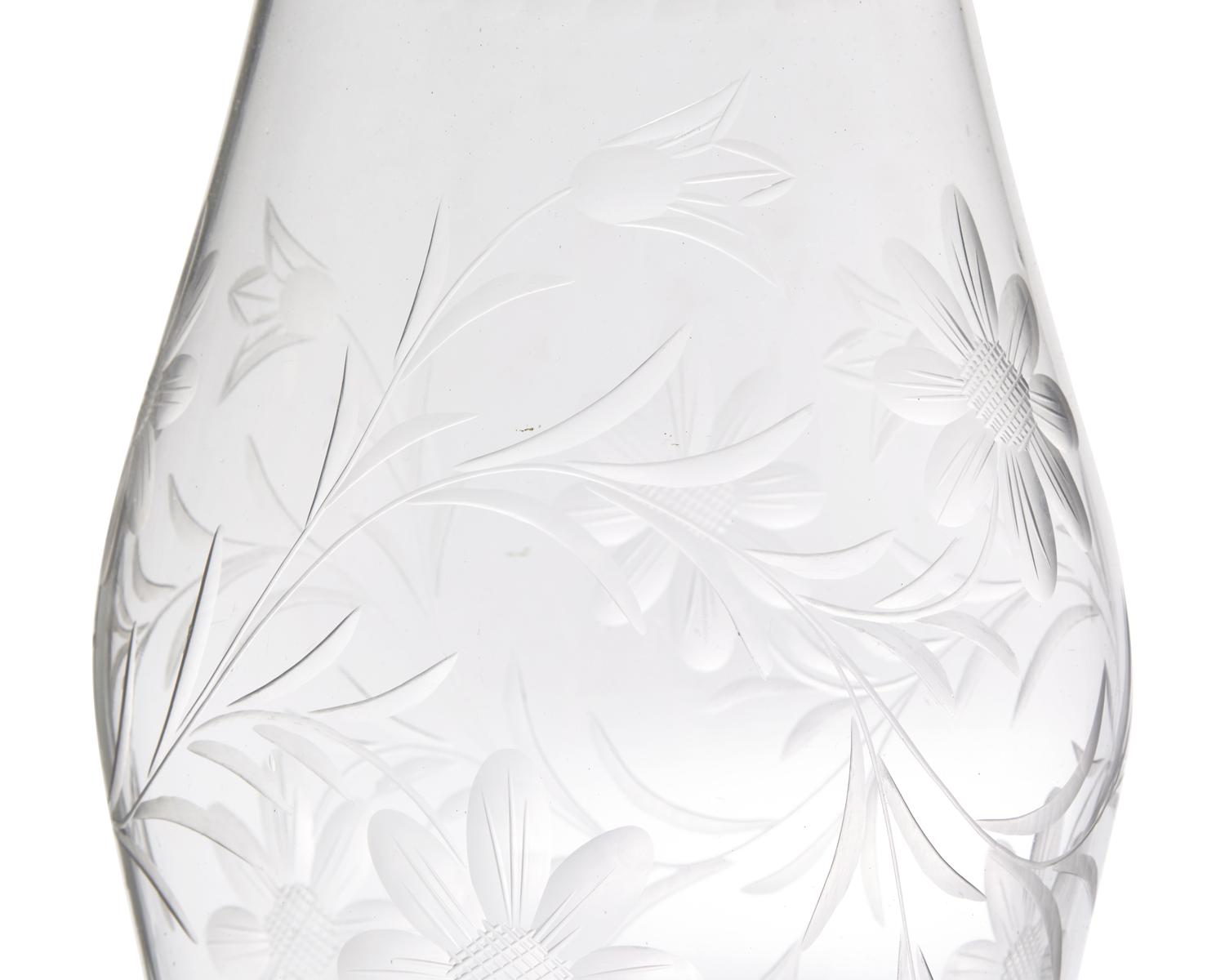 A Pair of Blown and Etched Glass Hurricanes