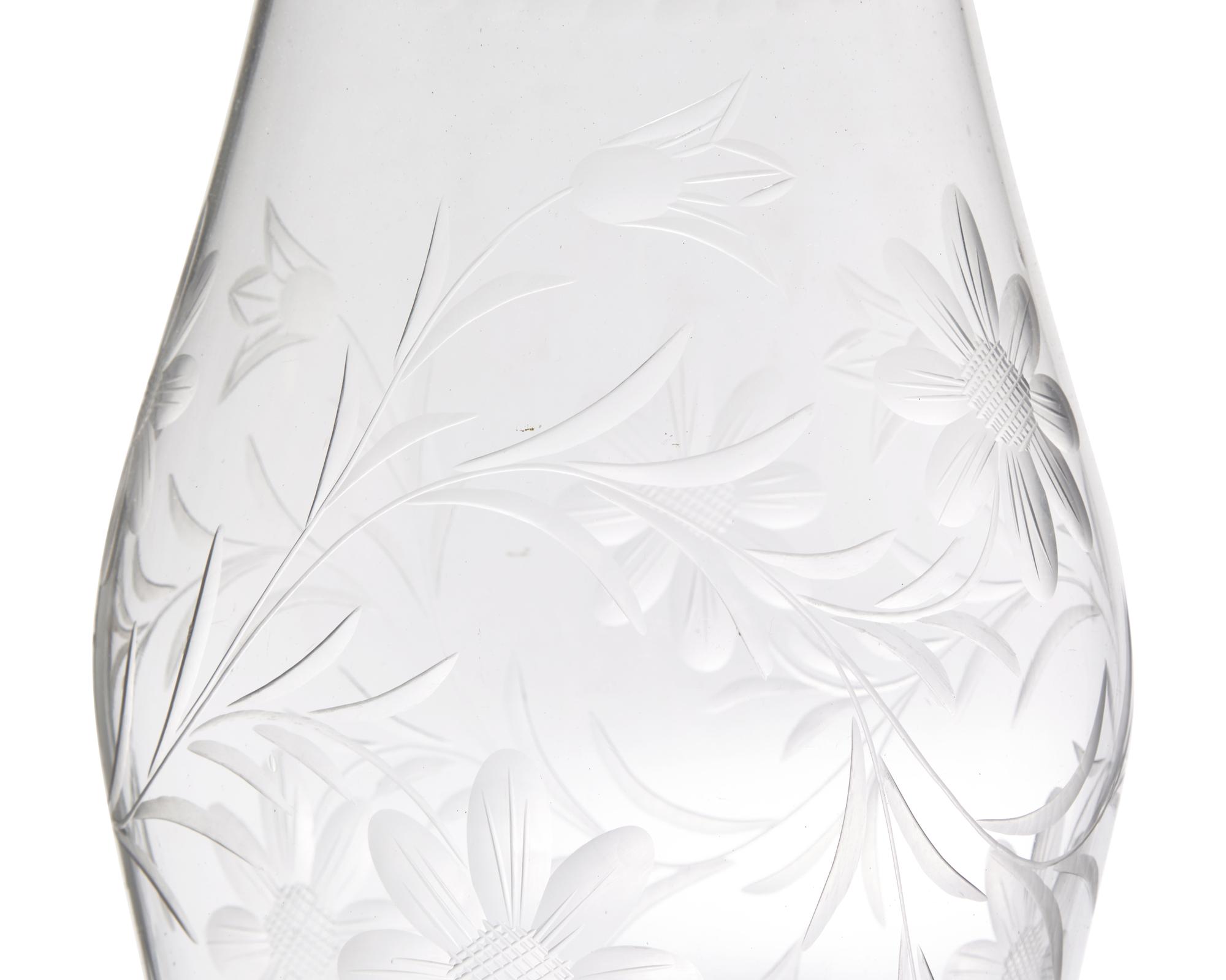 A Pair of Blown and Etched Glass Hurricanes