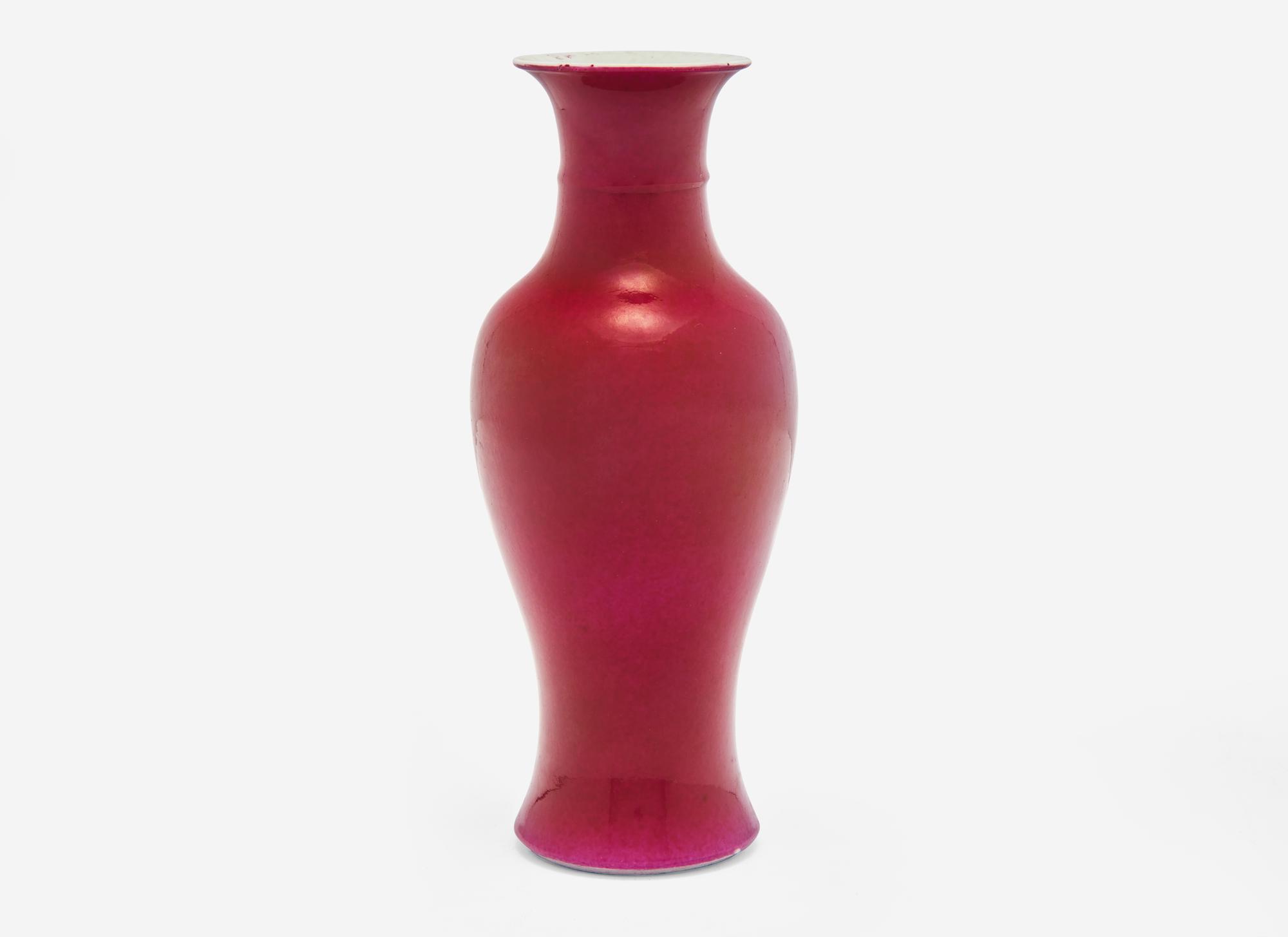 A Chinese Ruby Enameled Porcelain Baluster Vase
