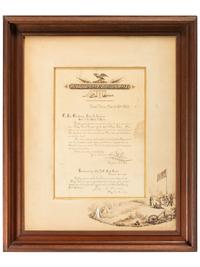[CIVIL WAR]. PARKE, John G. (1827-1900) and FERRARO, Edward (1831-1899). Hand-drawn testimonial presented to Major William F. Draper, 36th Massachusetts Infantry, signed by Generals Parke and Ferrero. East Tennessee, 8 March 1864.