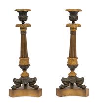 A Pair of Neoclassical Style Gilt and Patinated Bronze Candlesticks