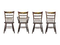 A Set of Four Classical Grain Painted and Flower Decorated Bamboo Turned Dining Chairs