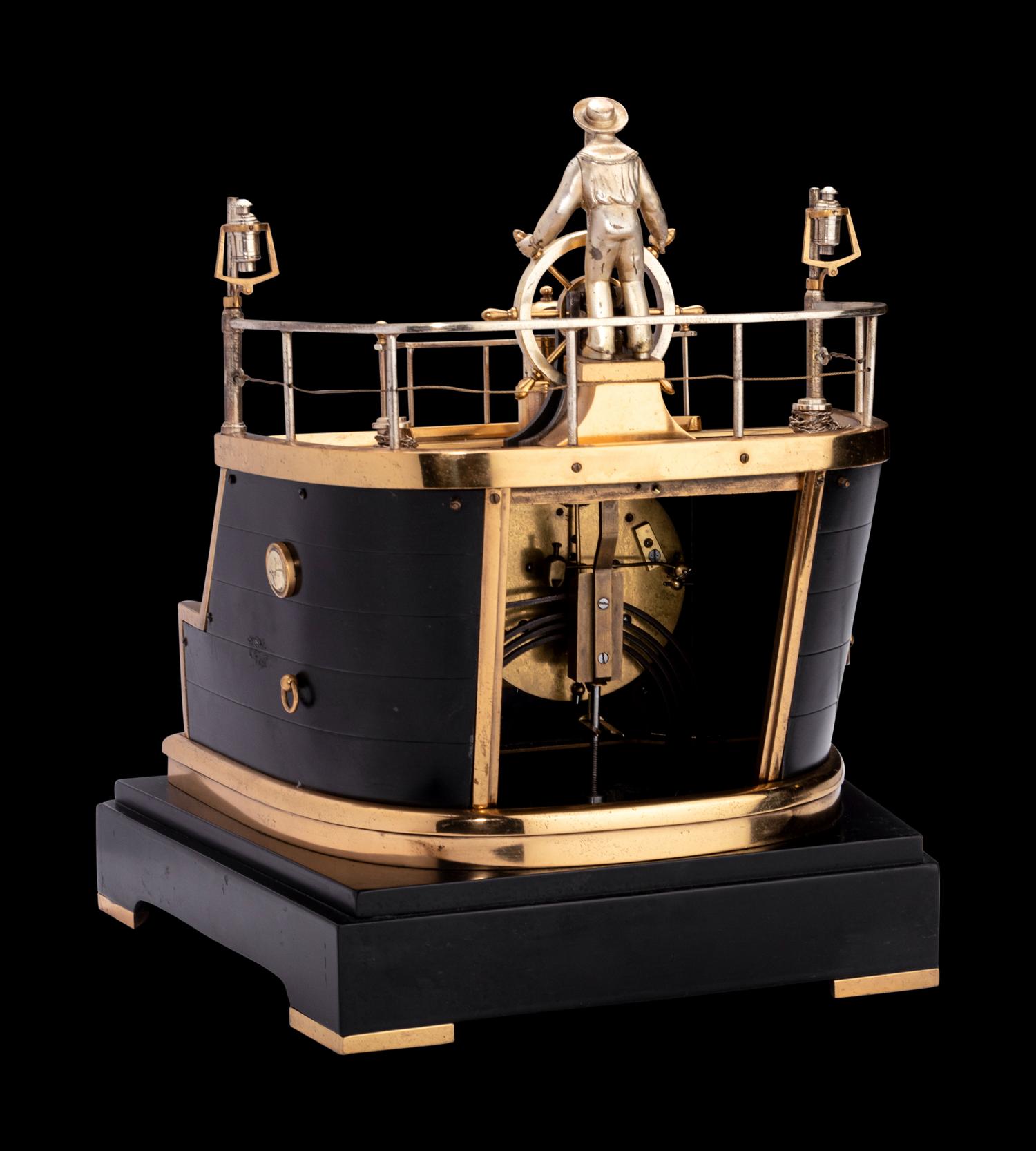 A French Gilt and Patinated Bronze and Marble Industrial Quarterdeck Automaton Clock, Andre Romain Guilmet