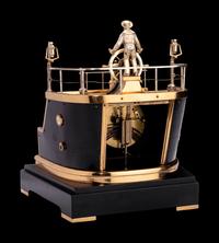 A French Gilt and Patinated Bronze and Marble Industrial Quarterdeck Automaton Clock, Andre Romain Guilmet