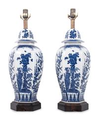 A Pair of Blue and White Porcelain Jars Mounted as Lamps