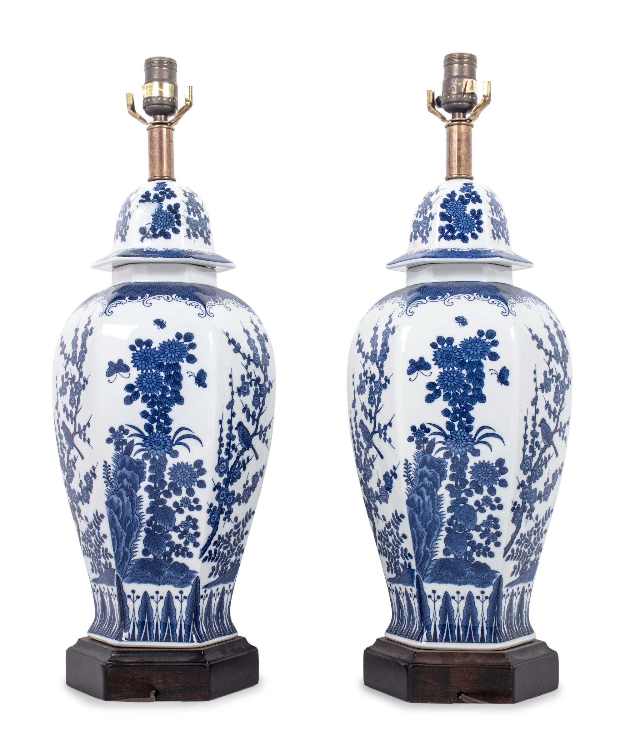 A Pair of Blue and White Porcelain Jars Mounted as Lamps