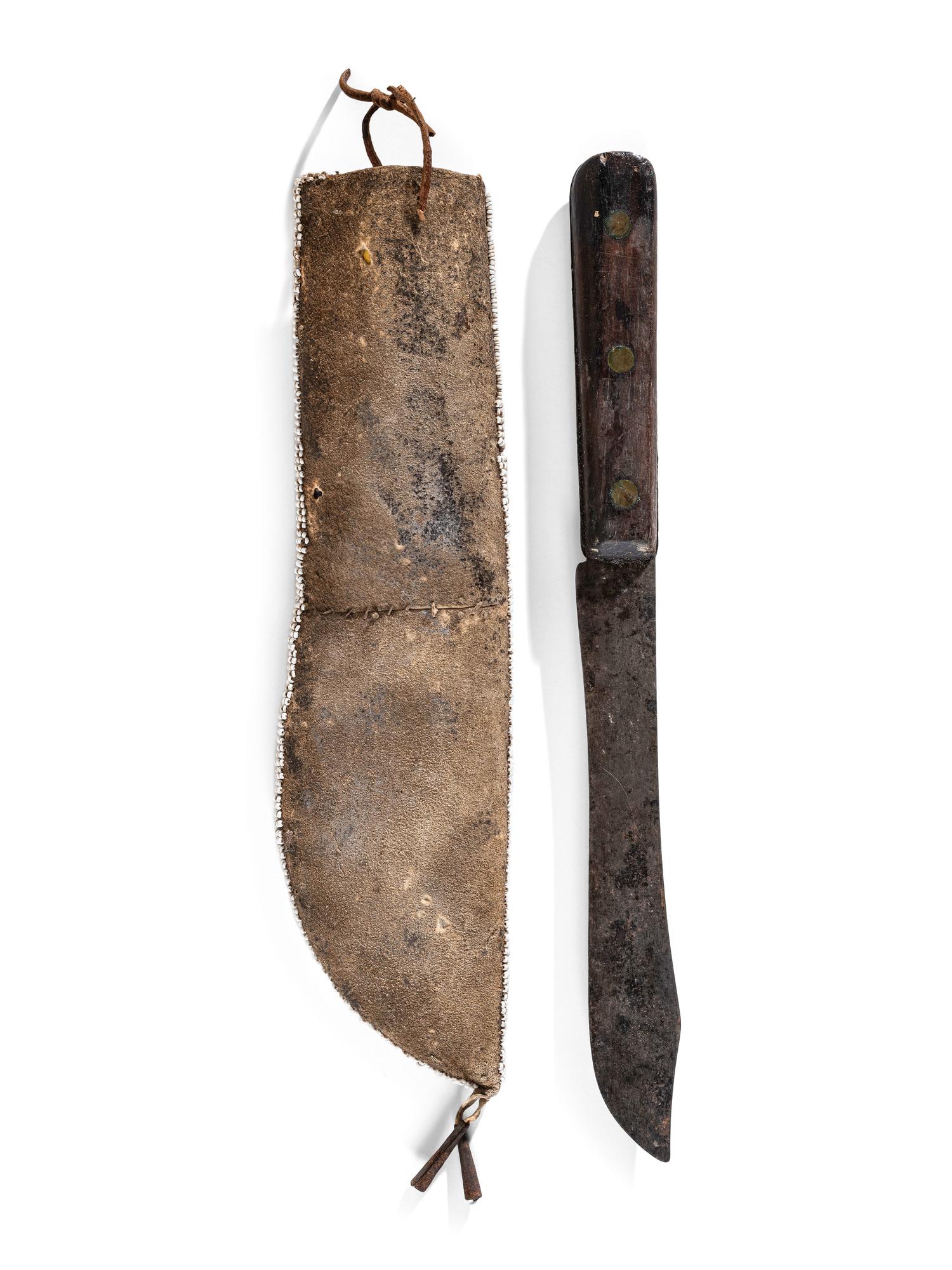 Sioux Beaded Hide Knife Sheath, and Knife