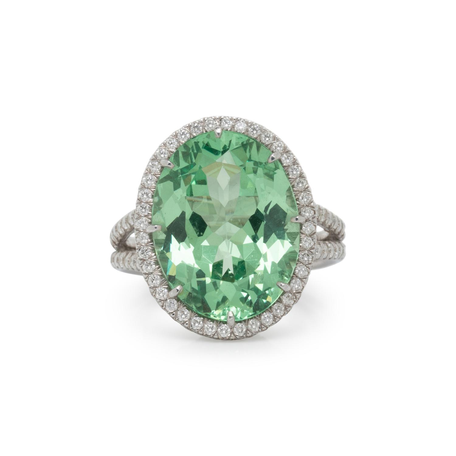GREEN GARNET AND DIAMOND RING