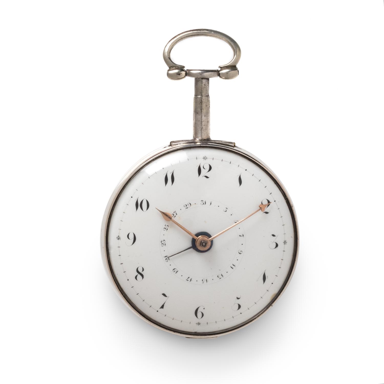 STERLING SILVER CALENDAR OPEN FACE POCKET WATCH