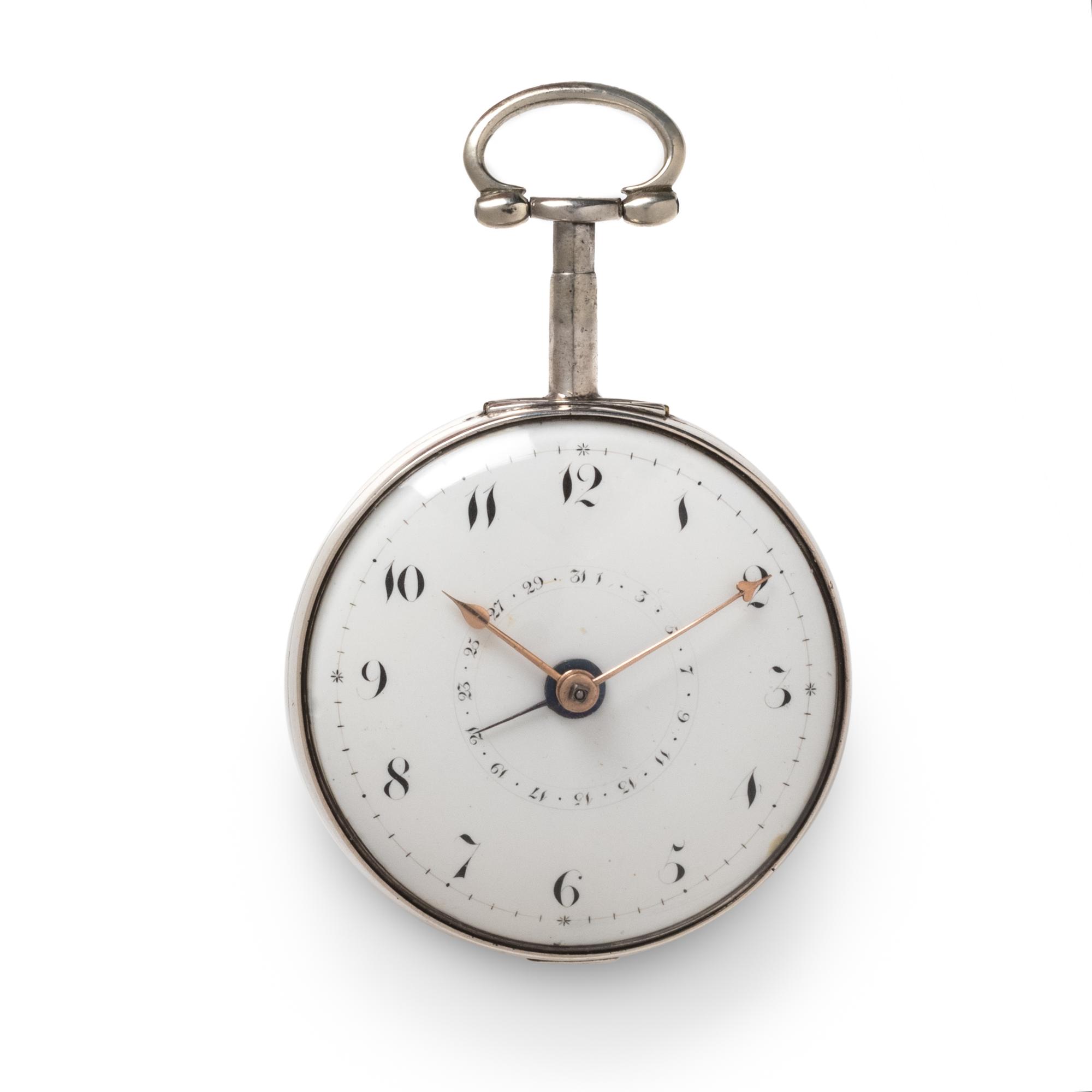STERLING SILVER CALENDAR OPEN FACE POCKET WATCH