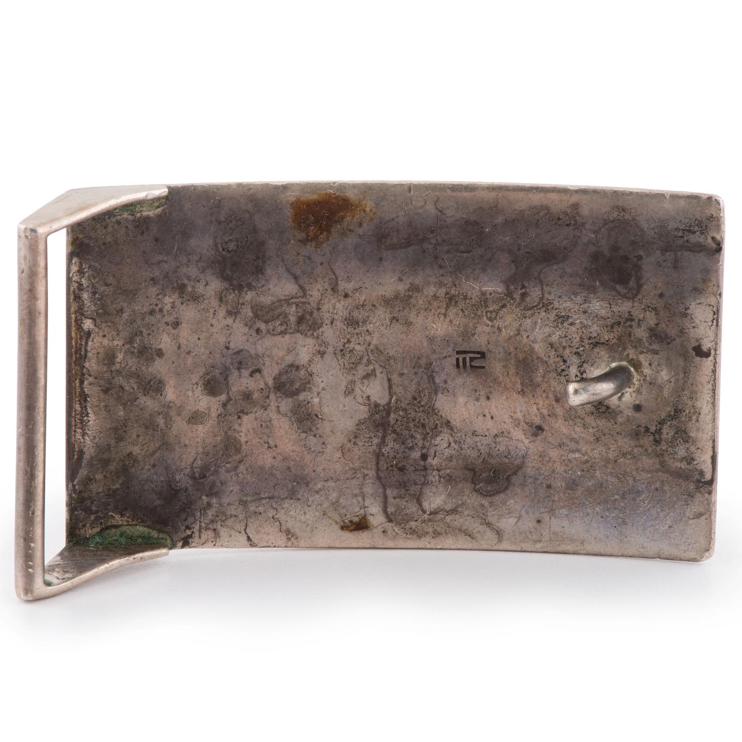 Silver and Mosaic Inlay Belt Buckle
