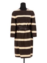 Madame Grès Haute Couture Wool Striped Dress with Leather Belt, 1960s