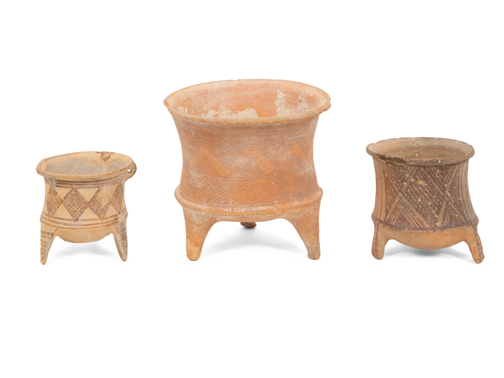 Three Neolithic Style Earthenware Footed Vessels