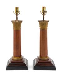 A Pair of Empire Style Gilt Metal Mounted Mahogany Table Lamps Height overall 34 1/4 inches. — EARLY 20TH CENTURY