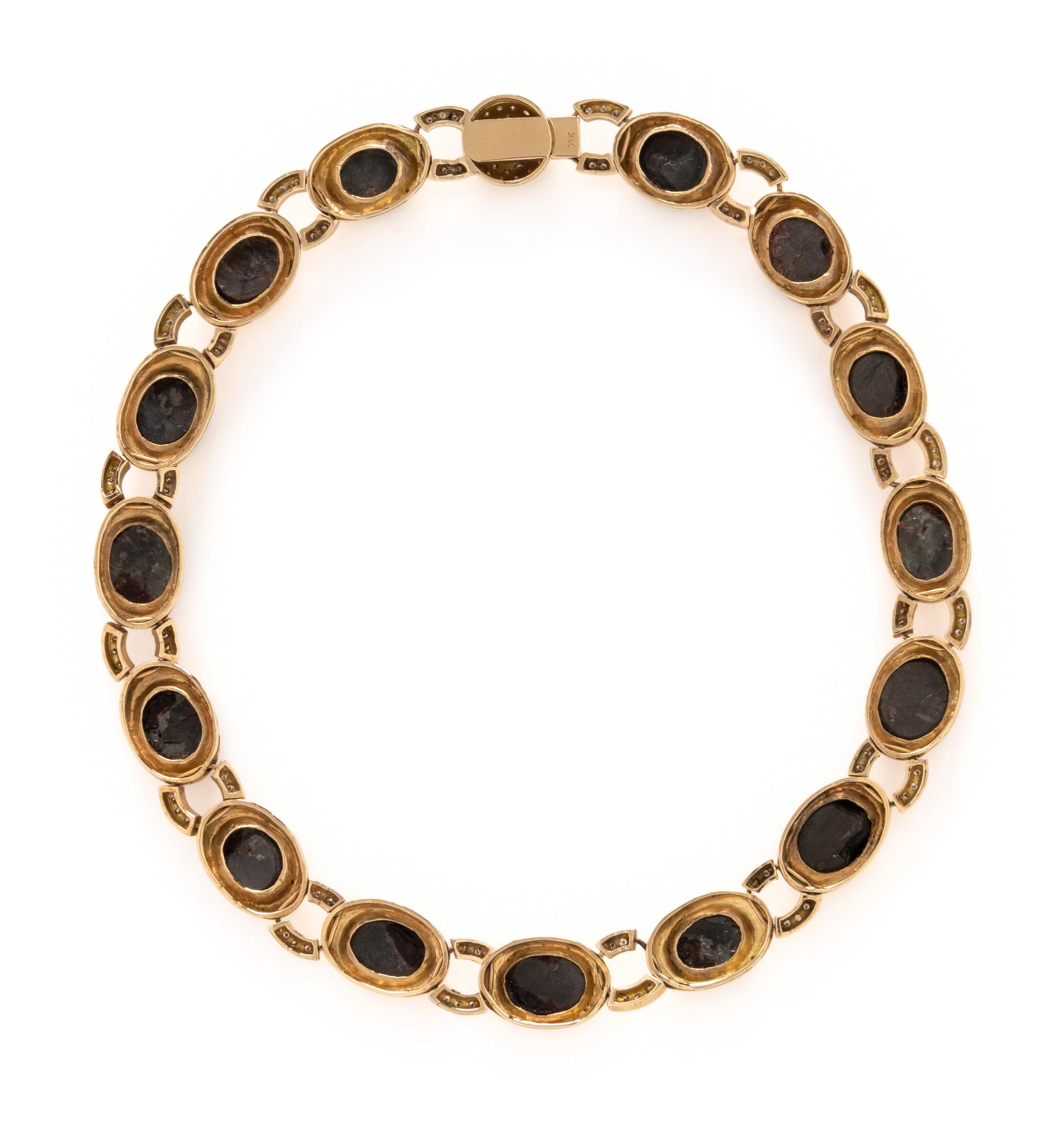 BLACK STAR SAPPHIRE, DIAMOND, AND YELLOW GOLD NECKLACE