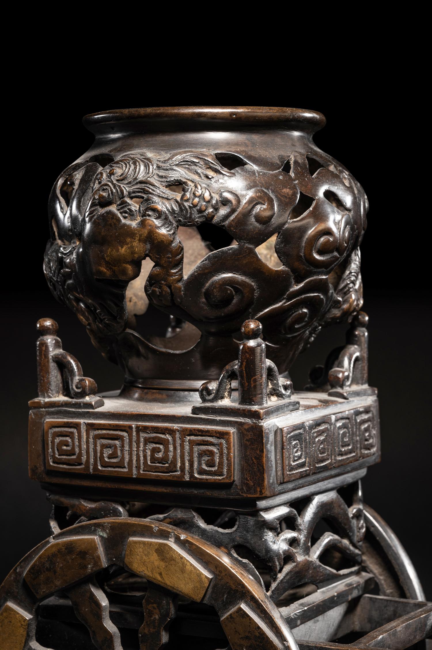 Two Japanese Bronze Incense Vessels