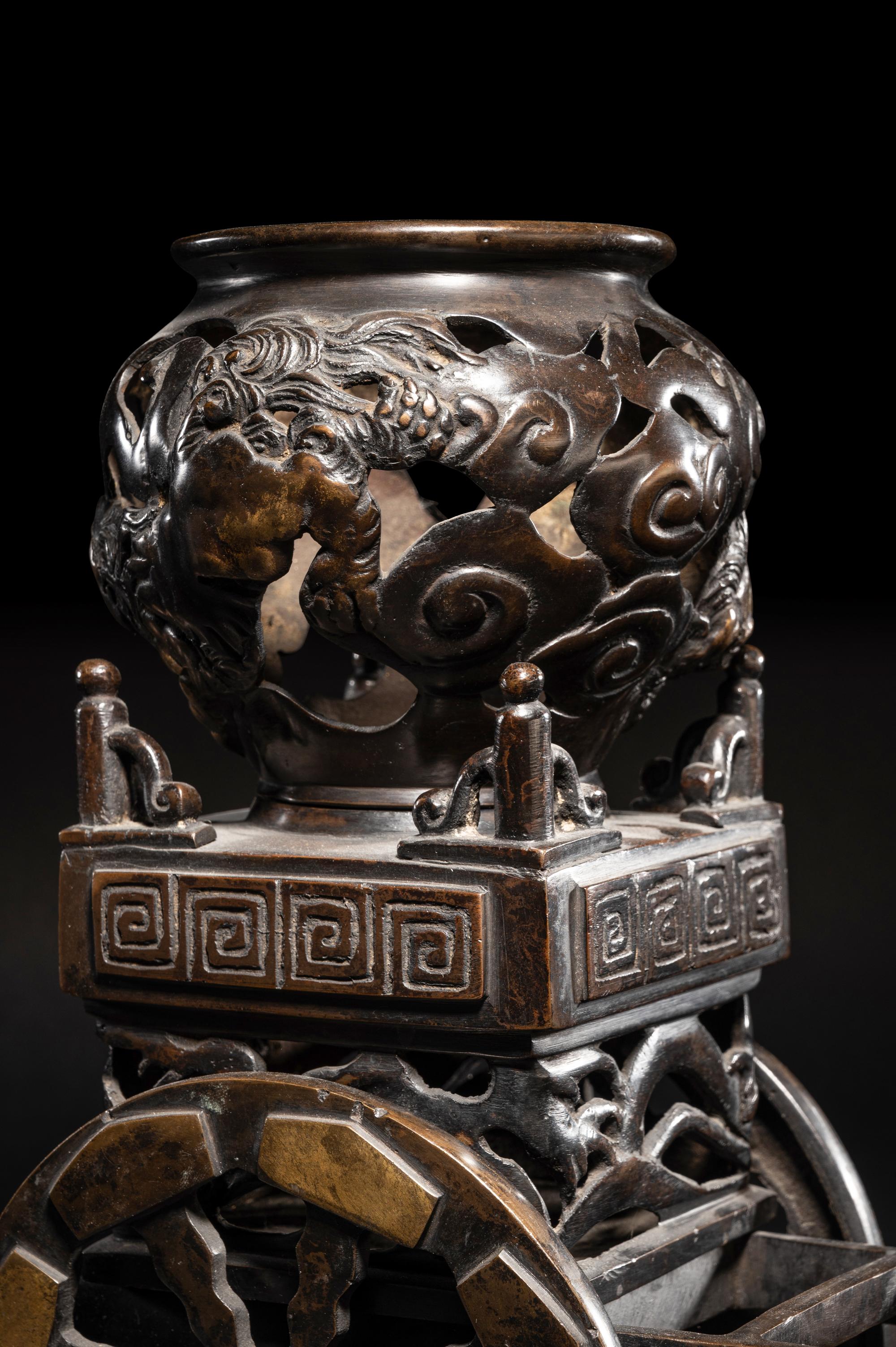 Two Japanese Bronze Incense Vessels