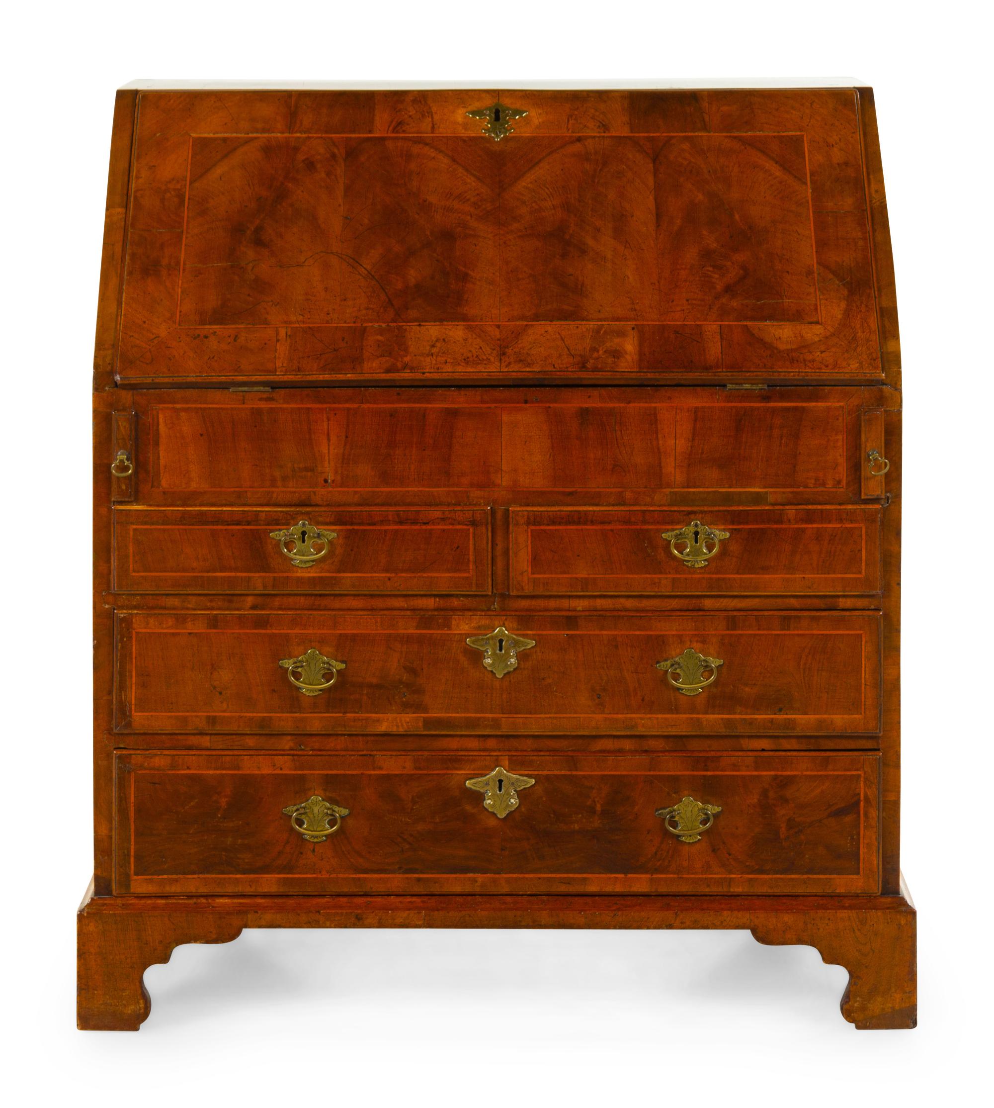 A George II Walnut Slant-Front Bureau