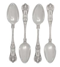 A Set of Four American Silver Tablespoons, Tiffany & Co., New York, NY, English King pattern, the handles engraved with a helmet and me