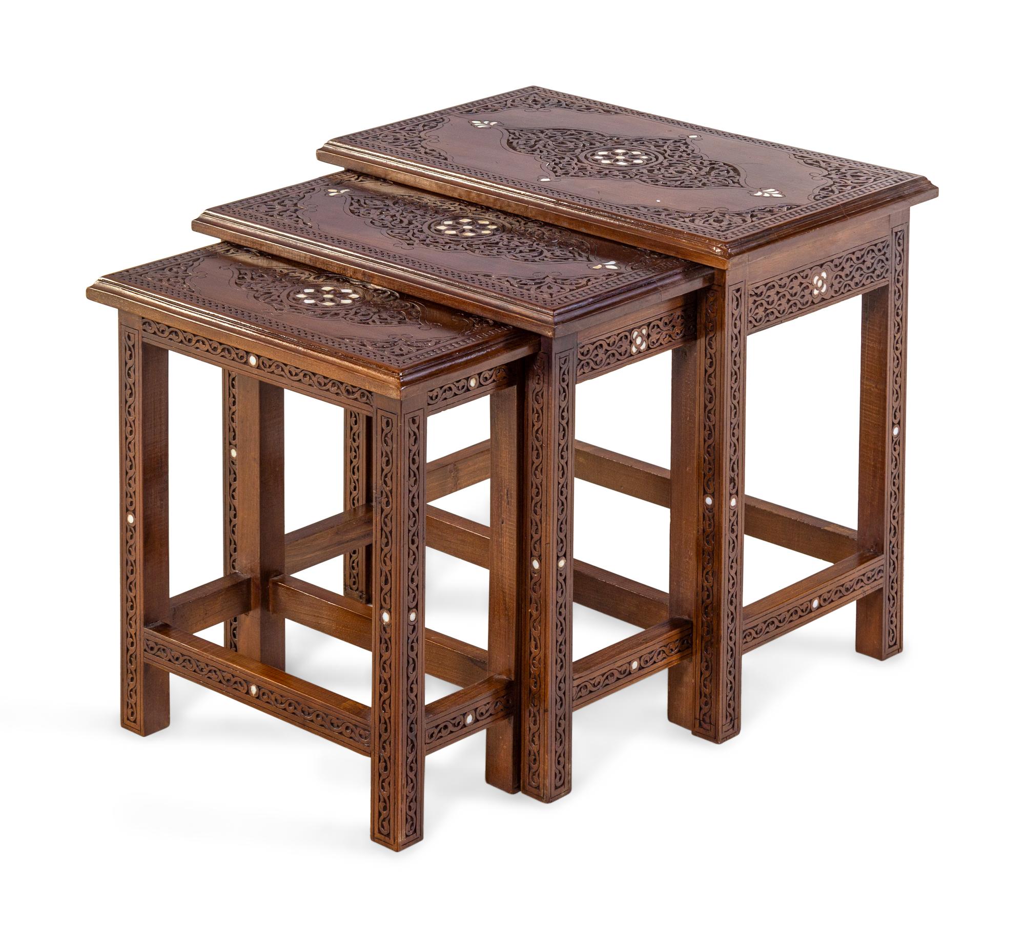 A Set of Syrian Walnut Three-Stack Nesting Tables