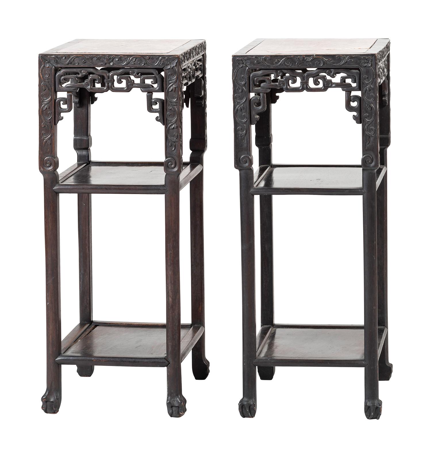 A Chinese Carved Hardwood Four-Piece Furniture Suite