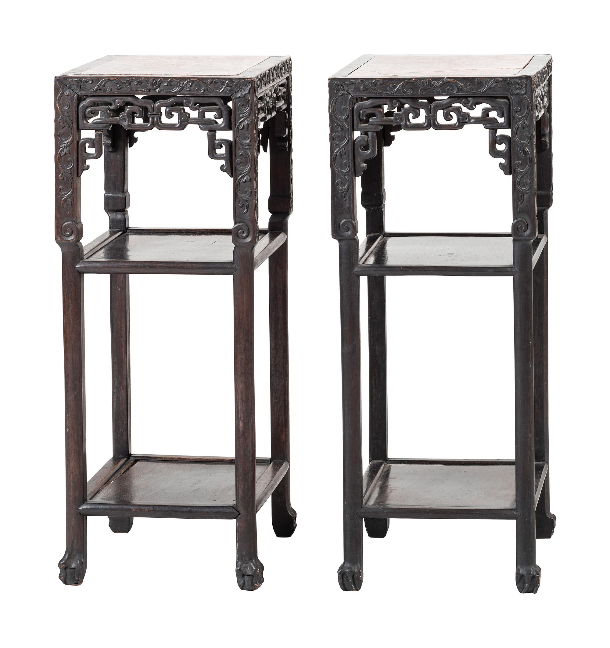 A Chinese Carved Hardwood Four-Piece Furniture Suite