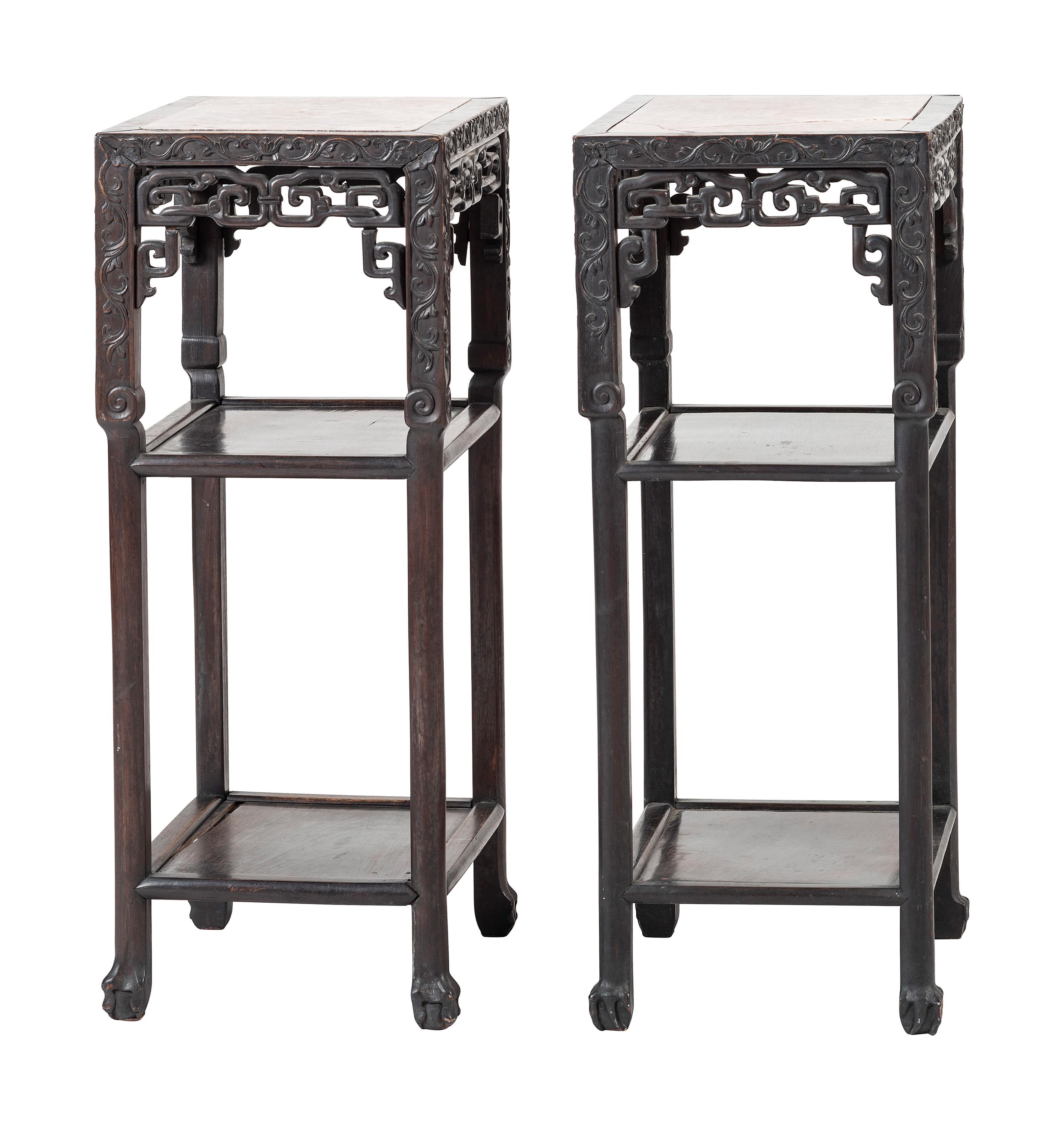 A Chinese Carved Hardwood Four-Piece Furniture Suite