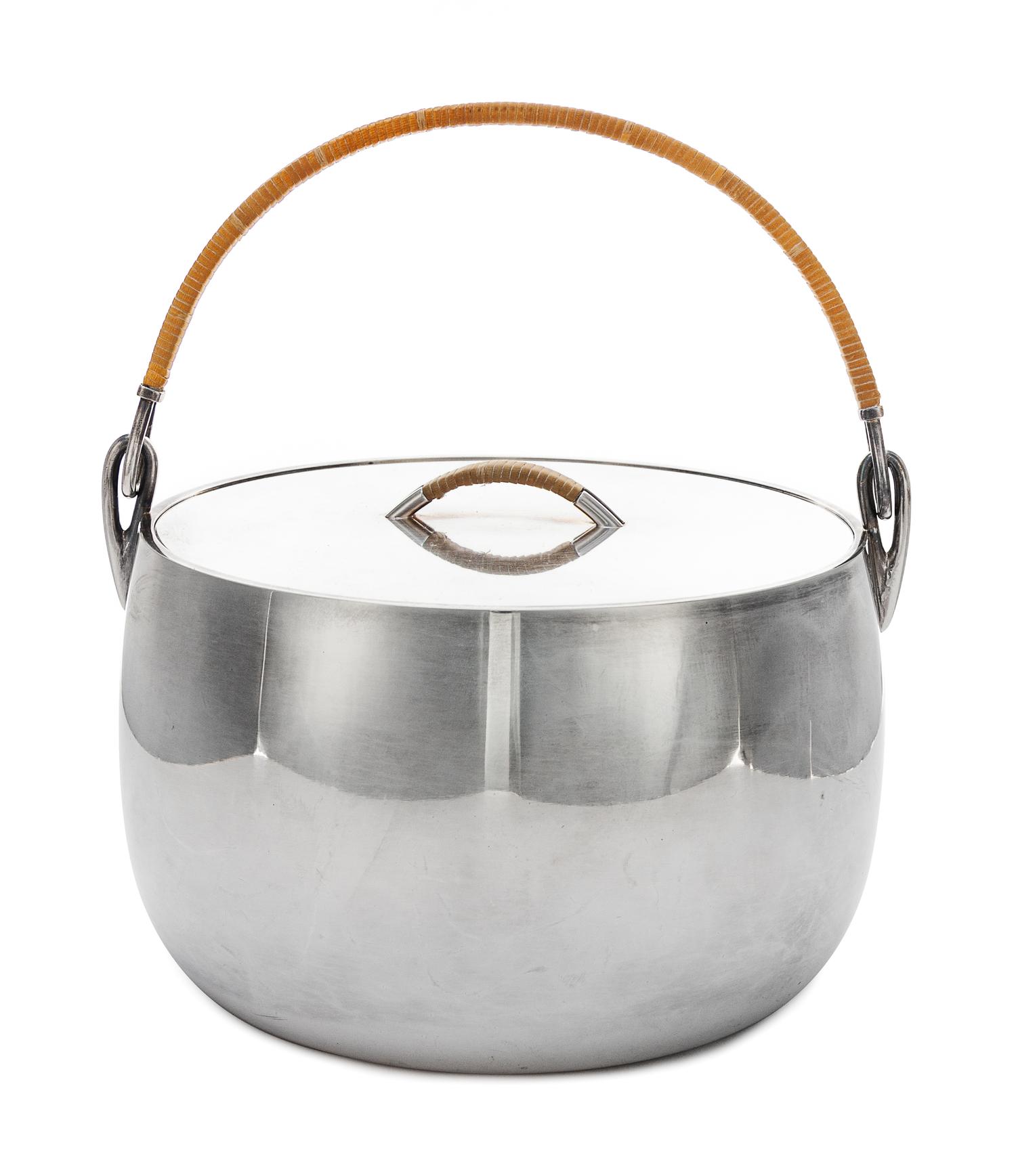 A Danish Silver Covered Ice Bowl, Magnus Stephensen for Georg Jensen Silversmithy, Copenhagen, Mid-20th Century, of simple rounded cyli