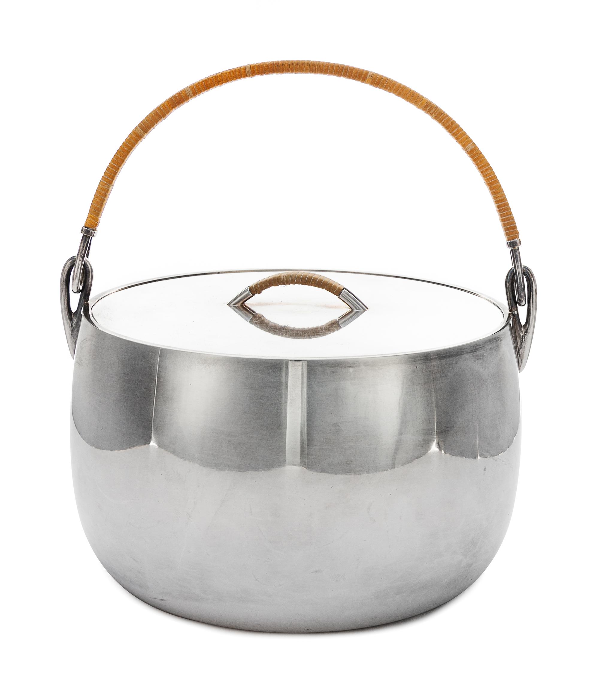 A Danish Silver Covered Ice Bowl, Magnus Stephensen for Georg Jensen Silversmithy, Copenhagen, Mid-20th Century, of simple rounded cyli