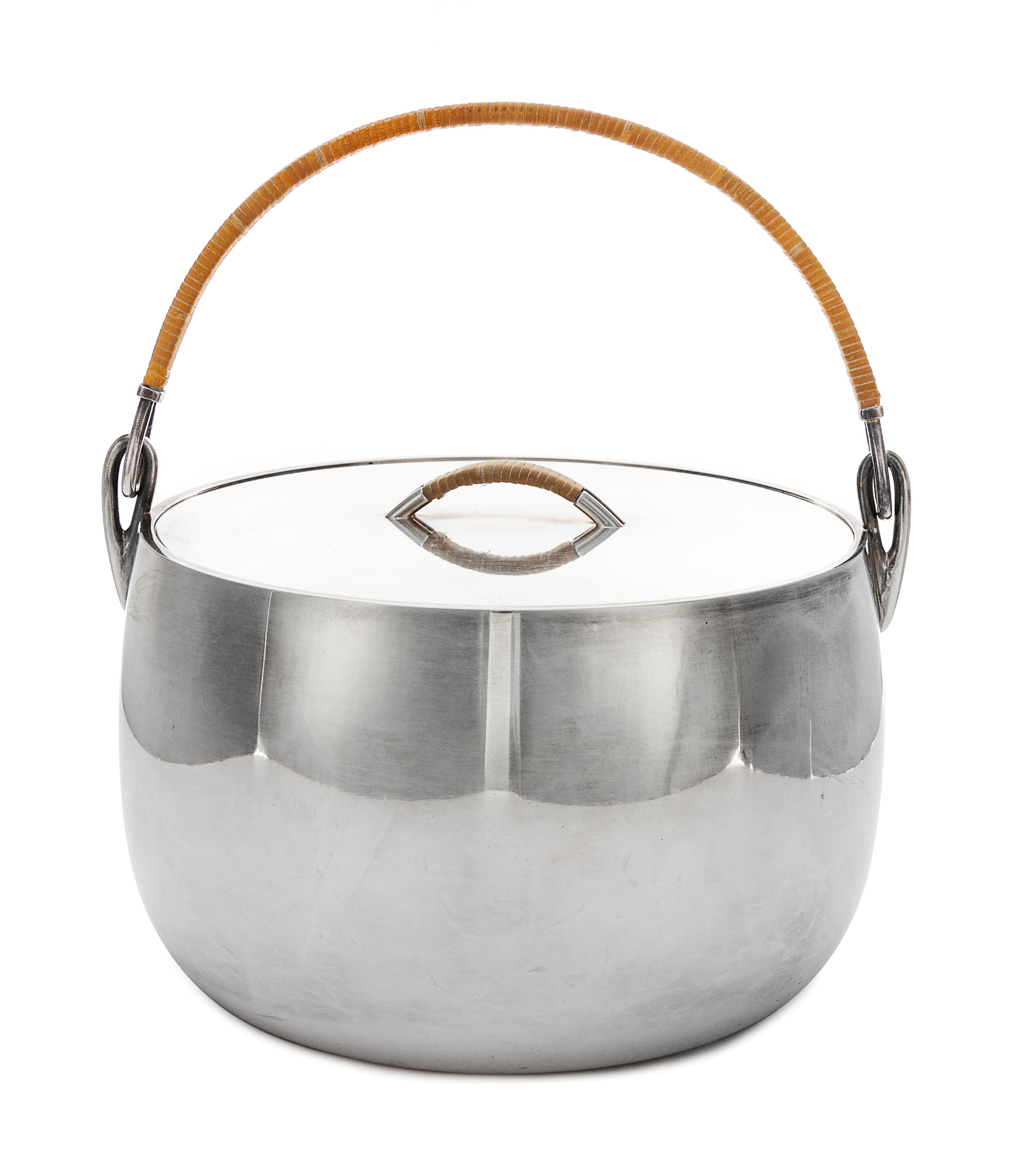 A Danish Silver Covered Ice Bowl, Magnus Stephensen for Georg Jensen Silversmithy, Copenhagen, Mid-20th Century, of simple rounded cyli