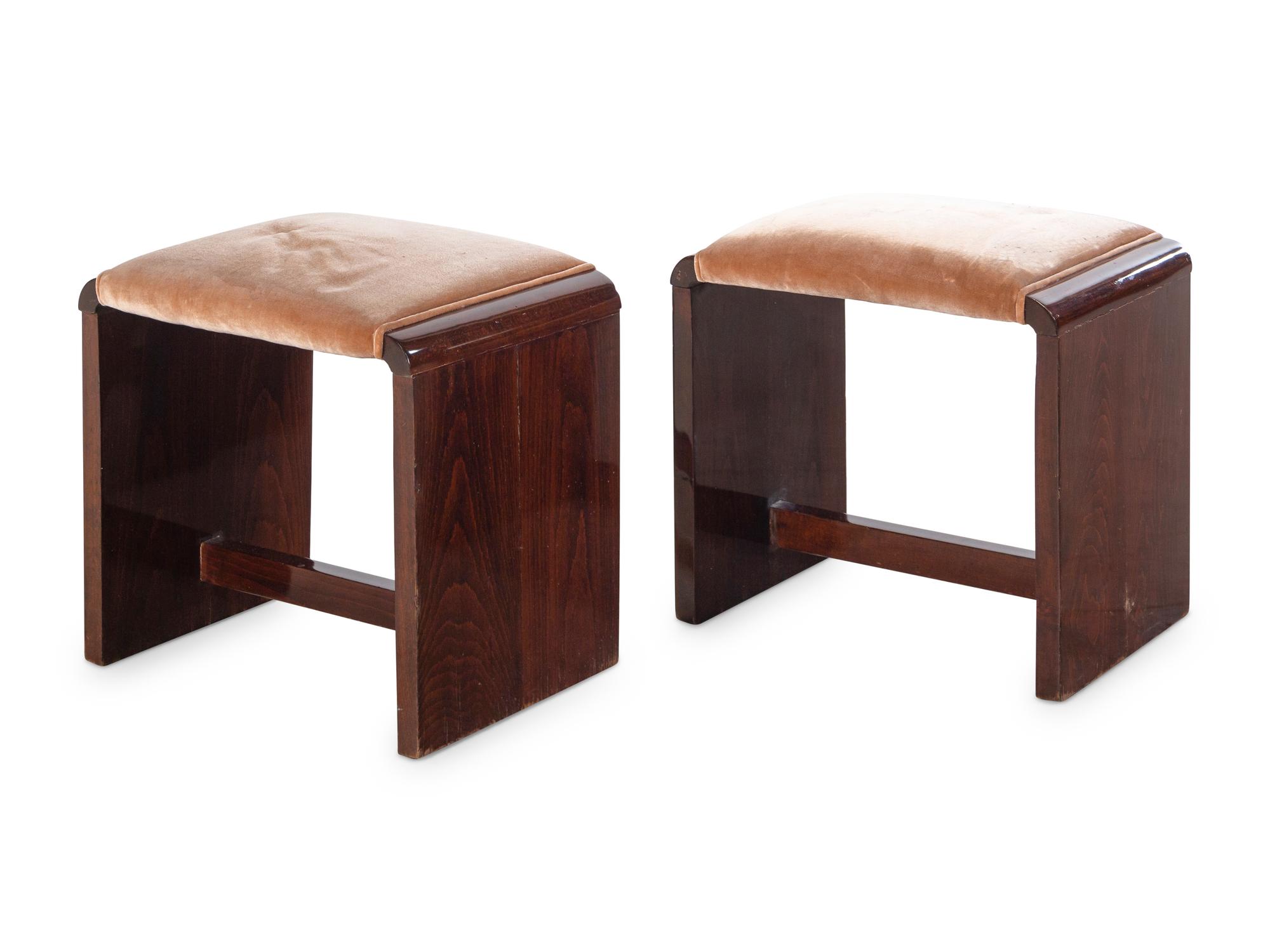 A Pair of Art Deco Walnut Tabourets