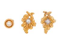 A Collection of Yellow Gold and Diamond Earrings,
