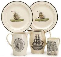 Five transfer-printed Liverpool creamware items early 19th century
