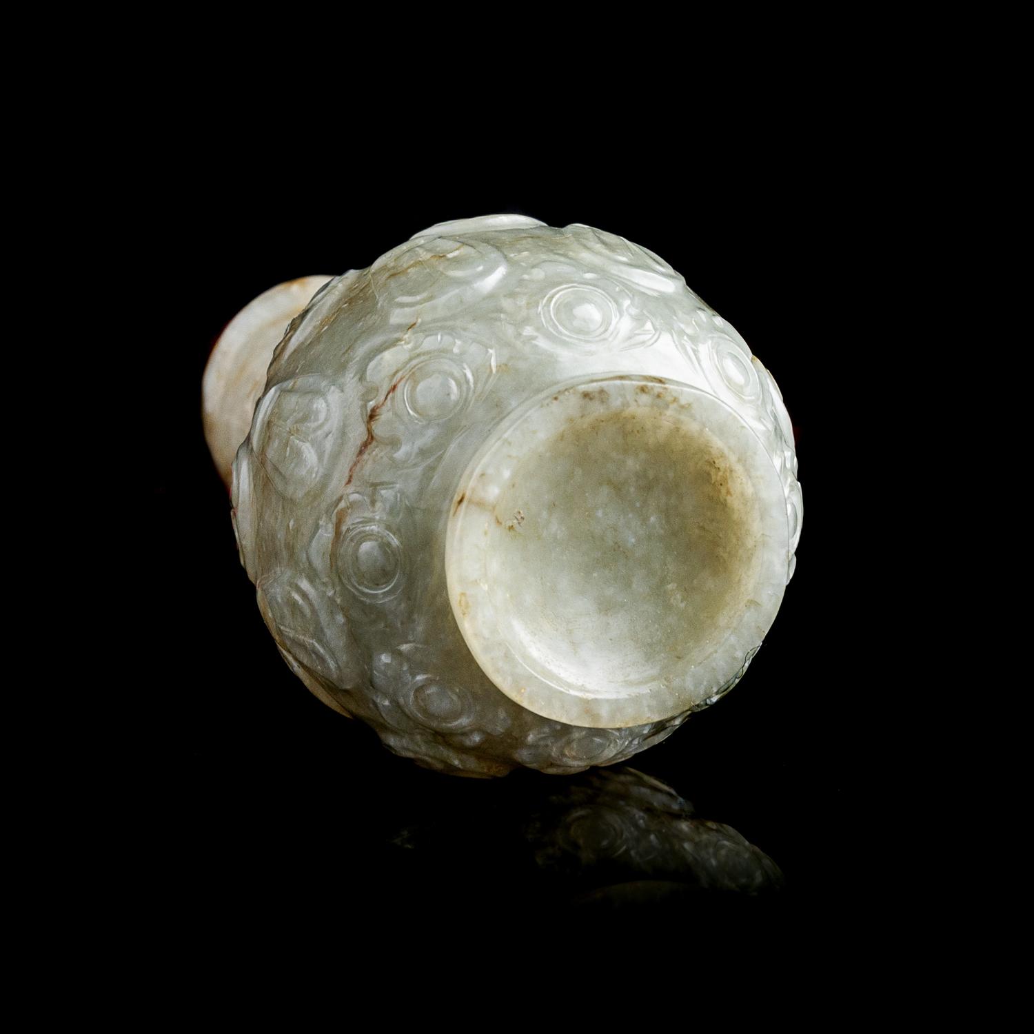 A Small Chinese Jade 'Floral' Vase 青玉刻花瓣紋香瓶