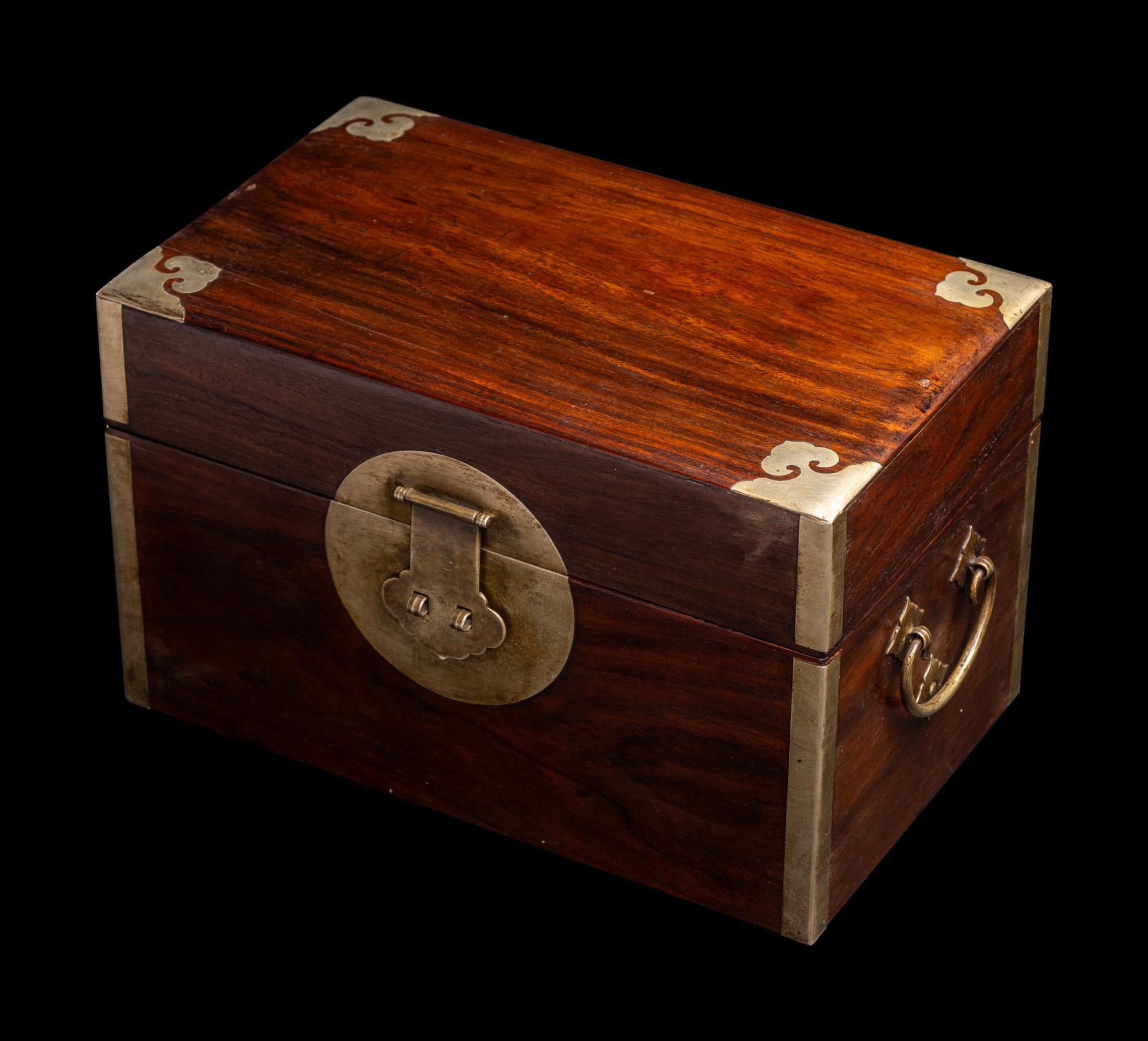 A Chinese Huanghuali Document Box, 18th/19th Century 清中期 黃花梨鑲白銅文箱