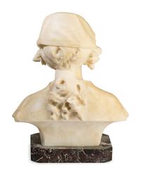 An Italian Carved Alabaster Bust of a Young Girl on a Marble Base