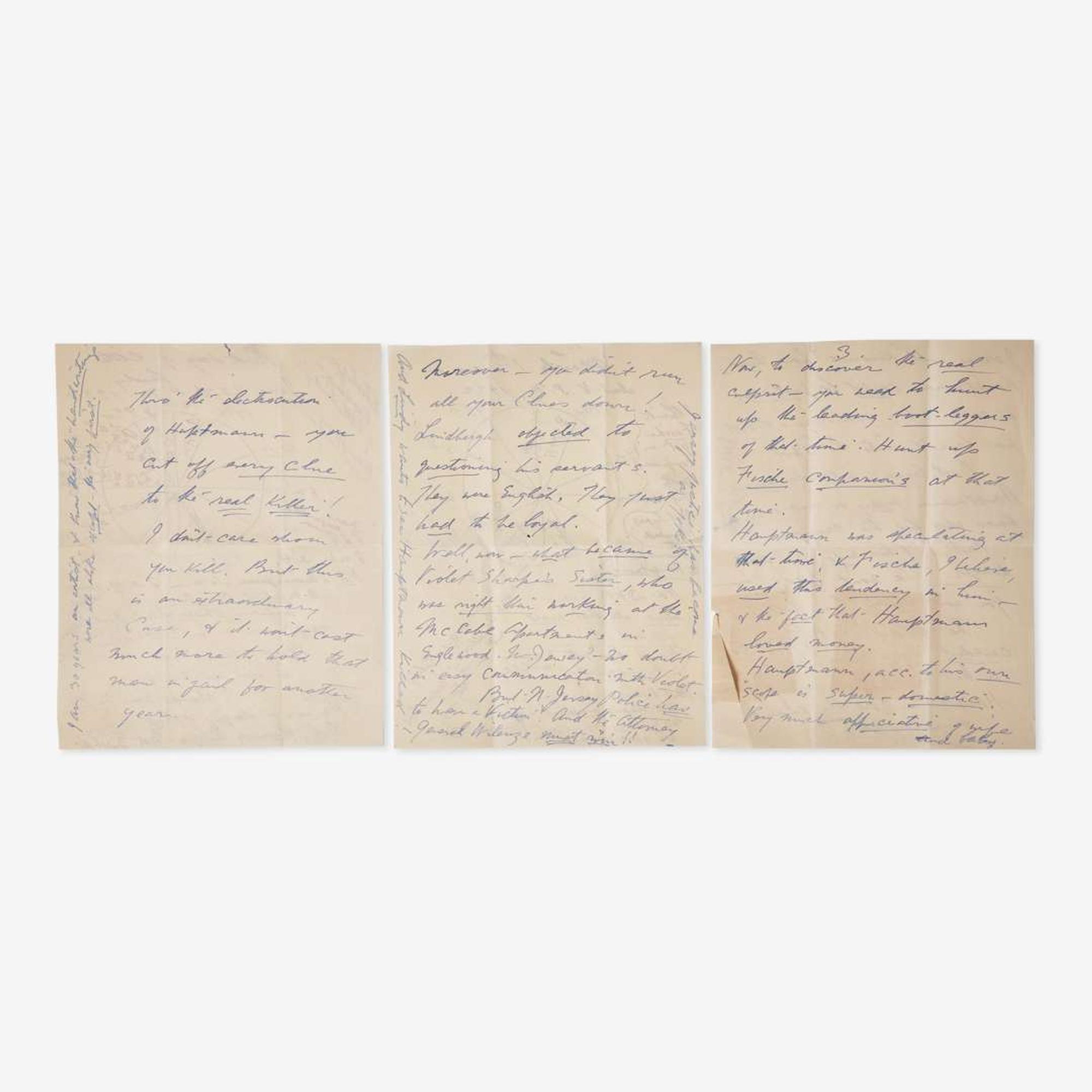 [Americana] [Lindbergh Kidnapping] Extensive Archive of New Jersey Detective Ellis H. Parker and His Investigation Into the Lindbergh Kidnapping