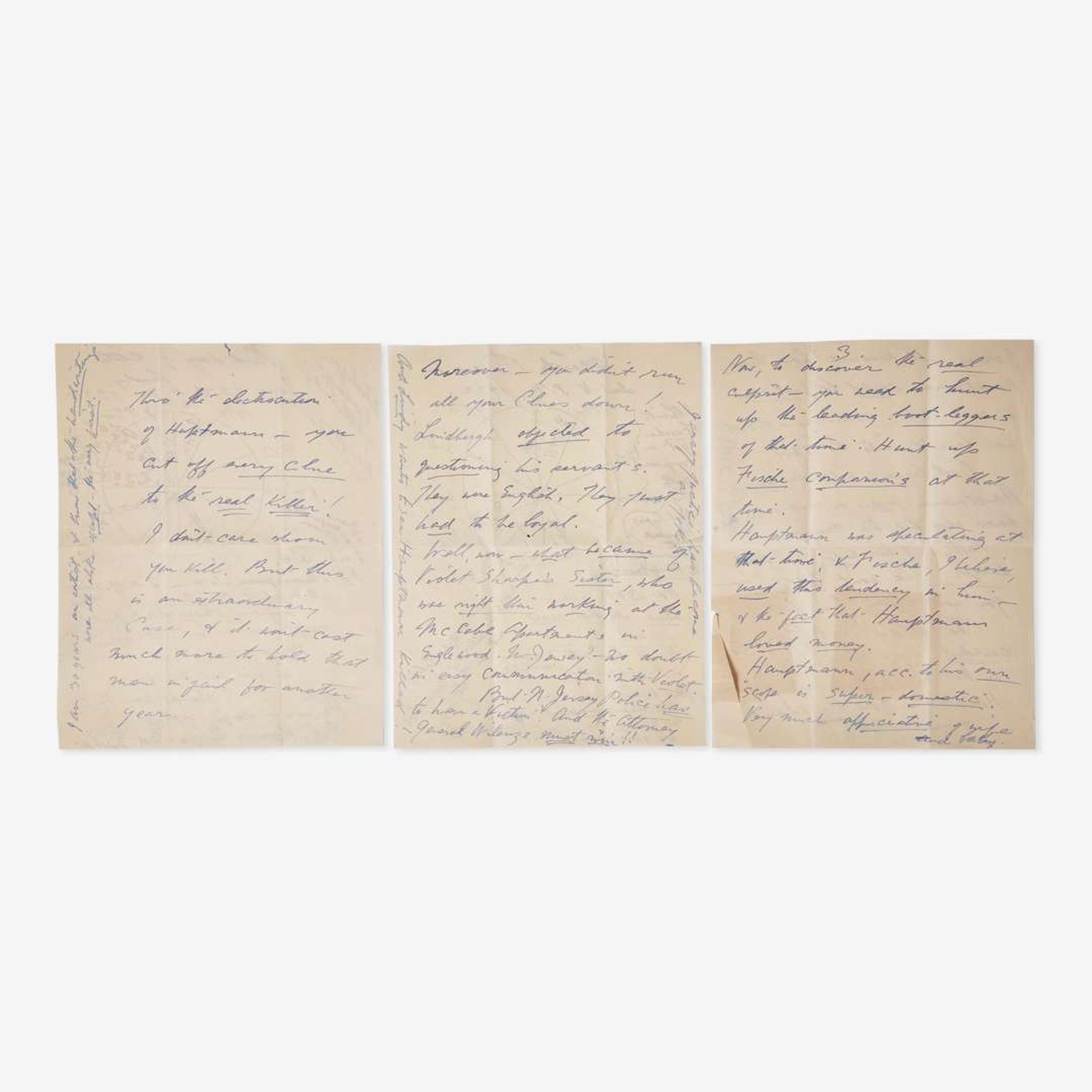 [Americana] [Lindbergh Kidnapping] Extensive Archive of New Jersey Detective Ellis H. Parker and His Investigation Into the Lindbergh Kidnapping