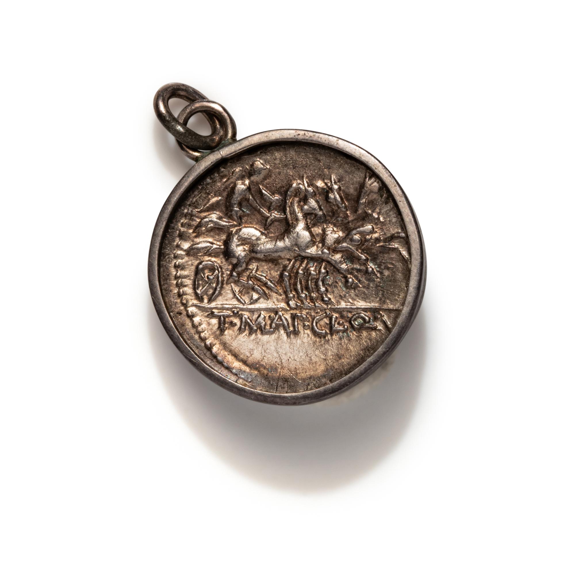 A Silver Denarius with Titus Mallius and Appius Claudius — Set in a silver pendant