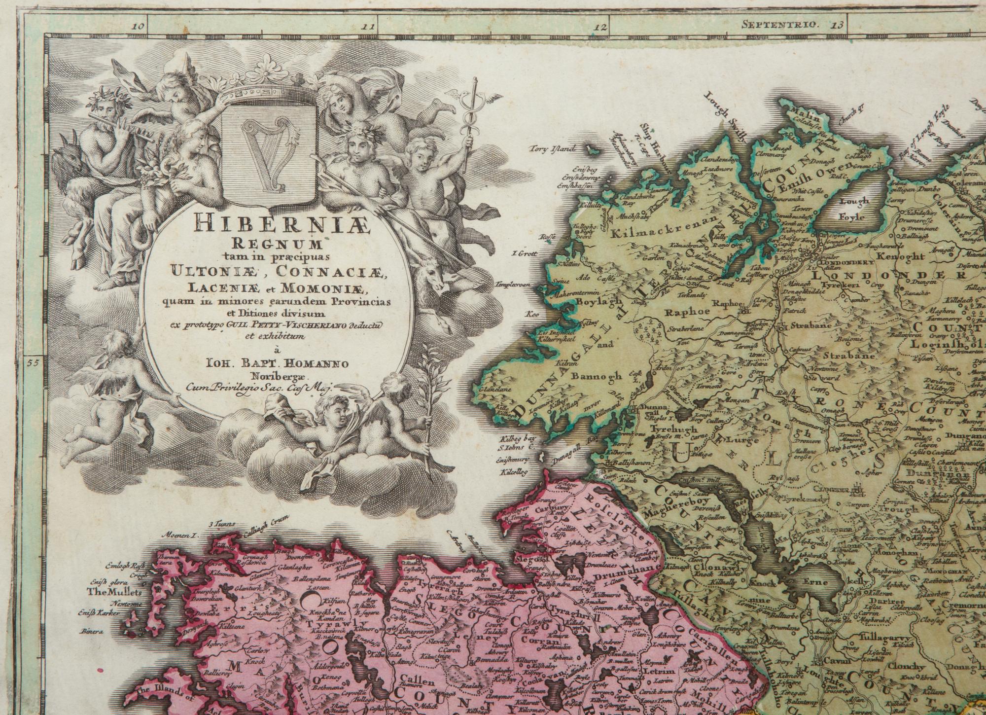 Two Hand-Colored Engravings Depicting Maps of Ireland