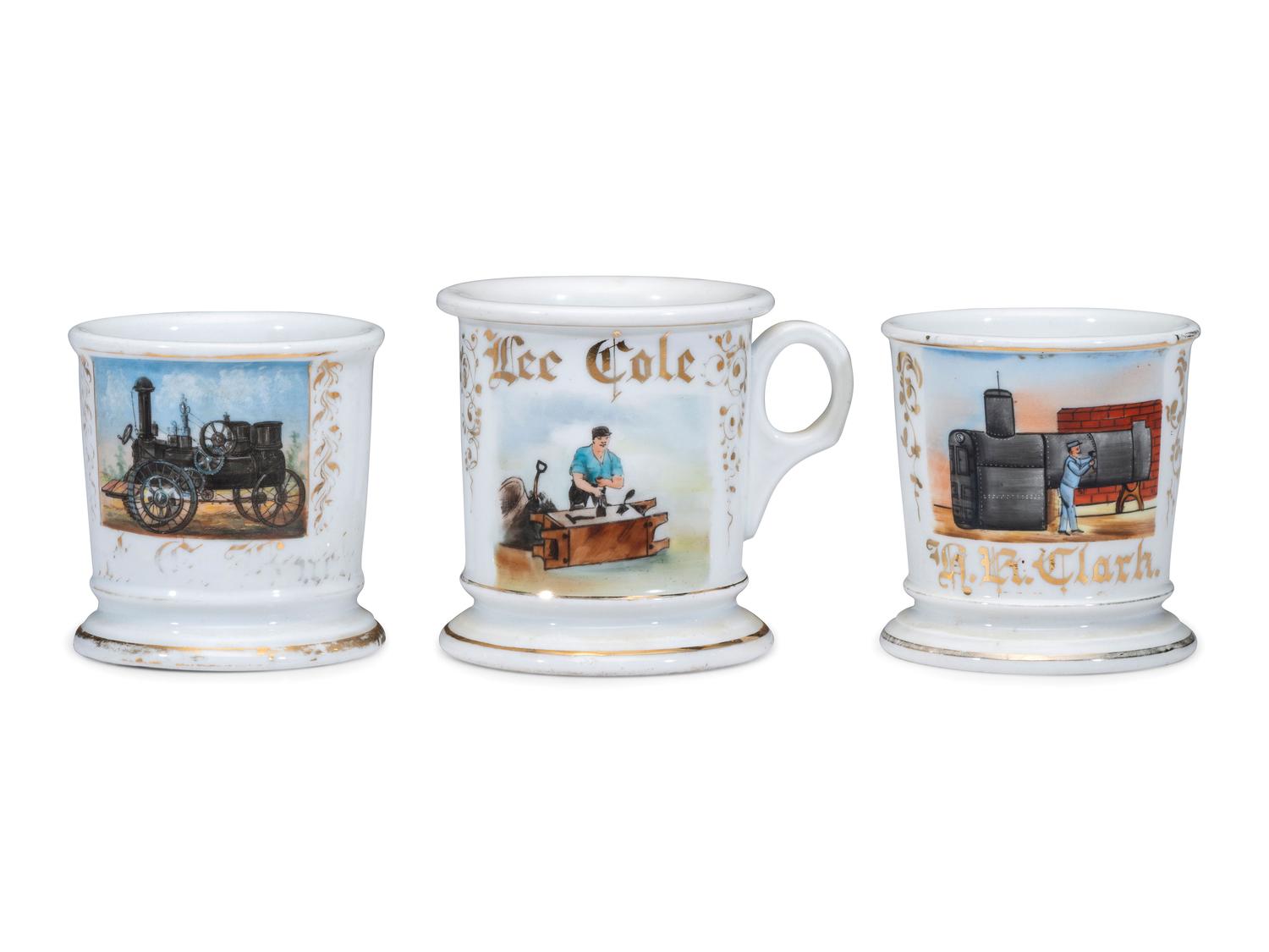 Three Porcelain Occupational Shaving Mugs